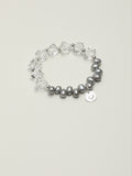 White Crystal Grey Pearl Bracelet — flawless white crystal & natural grey pearl & S925 Sterling Silver | SENLORE