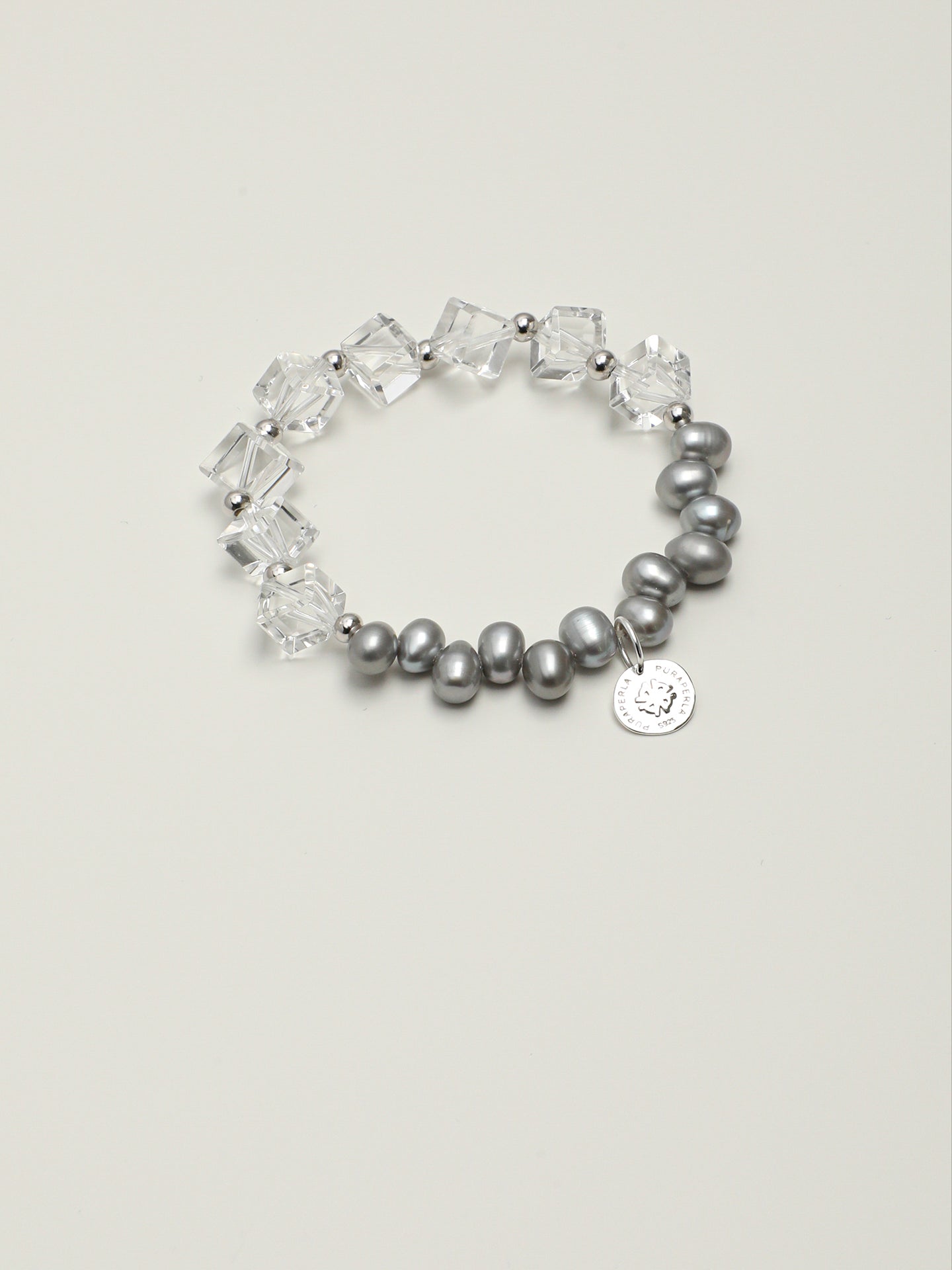 White Crystal Grey Pearl Bracelet — flawless white crystal & natural grey pearl & S925 Sterling Silver | SENLORE