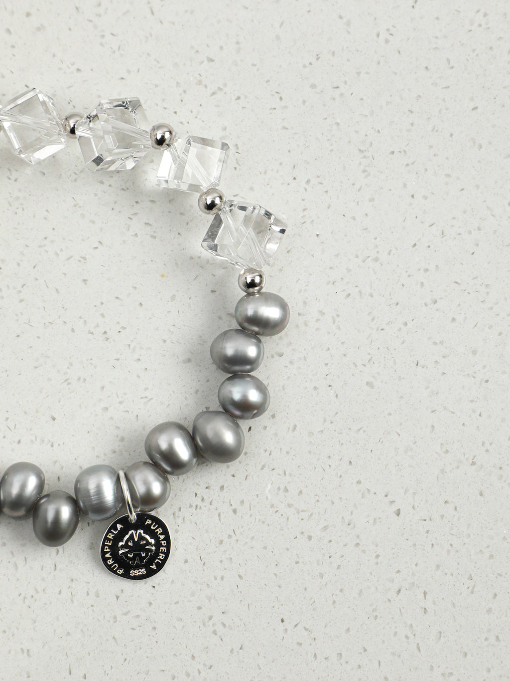 White Crystal Grey Pearl Bracelet — flawless white crystal & natural grey pearl & S925 Sterling Silver | SENLORE