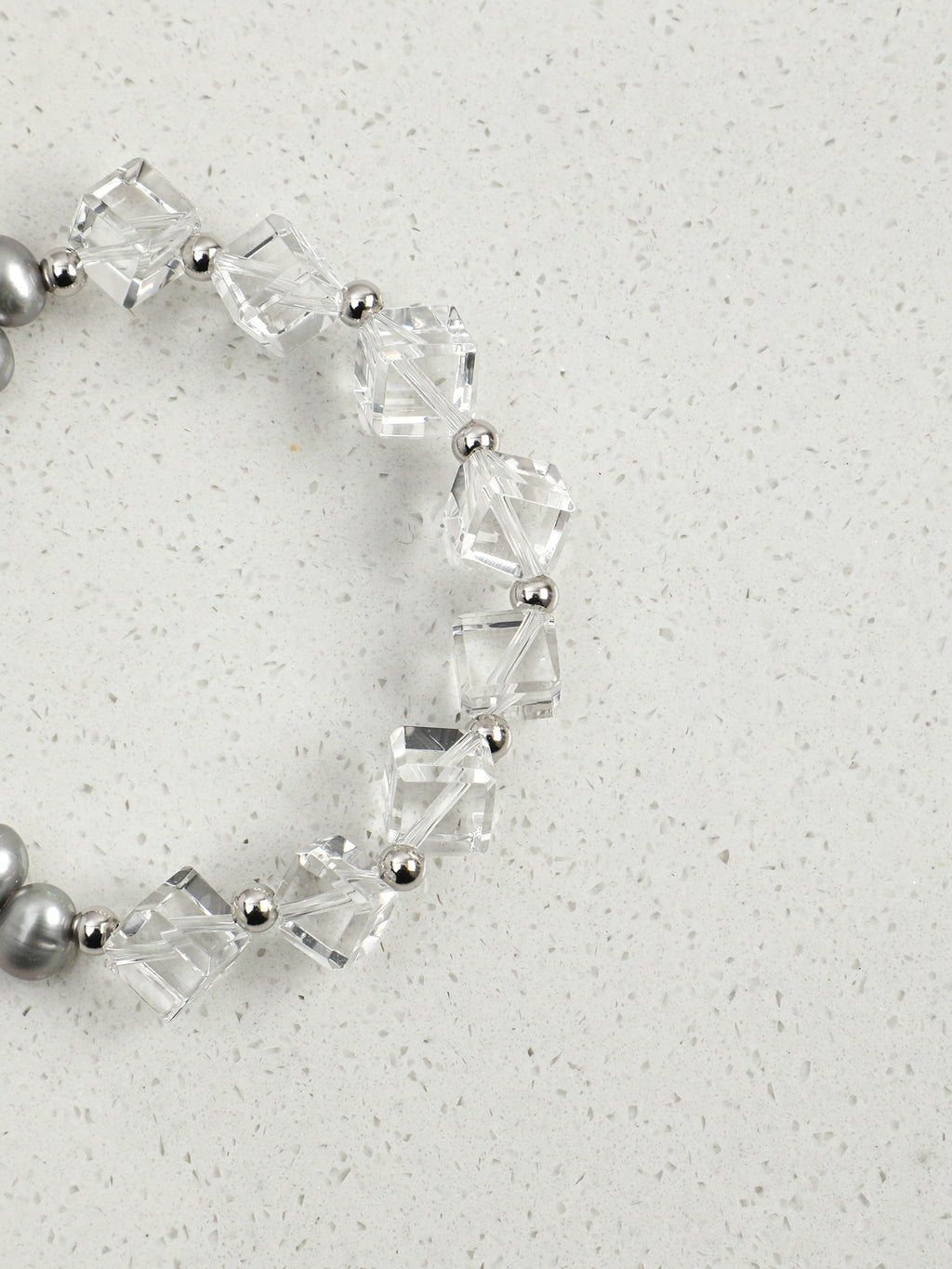 White Crystal Grey Pearl Bracelet — flawless white crystal & natural grey pearl & S925 Sterling Silver | SENLORE