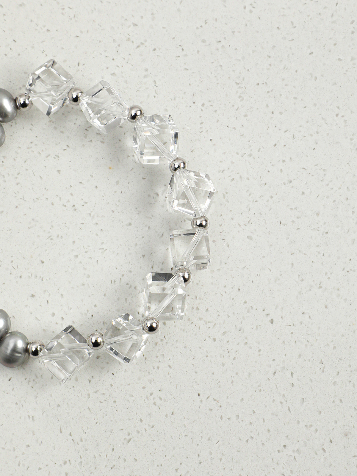 White Crystal Grey Pearl Bracelet — flawless white crystal & natural grey pearl & S925 Sterling Silver | SENLORE