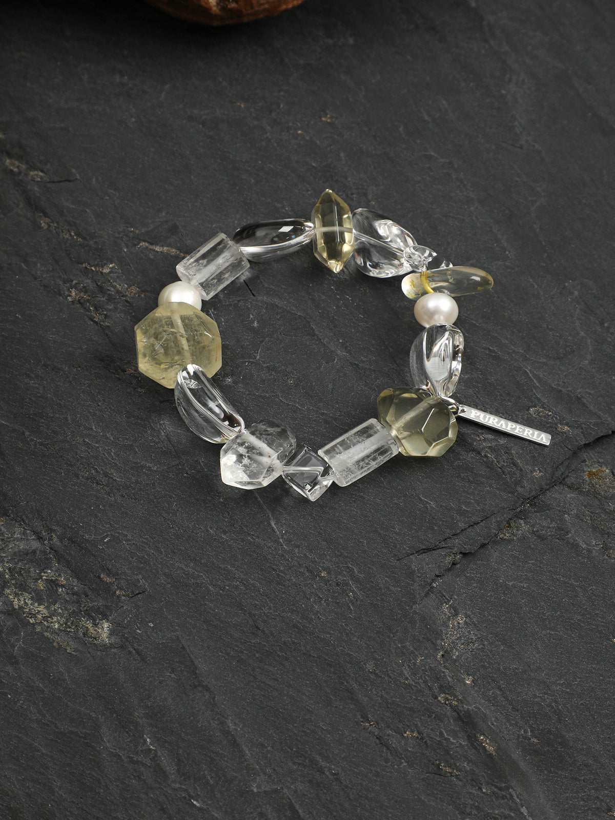 Morandi-Tone Crystal Bracelet — freeform white crystal & freshwater pearl & S925 Sterling Silver | SENLORE