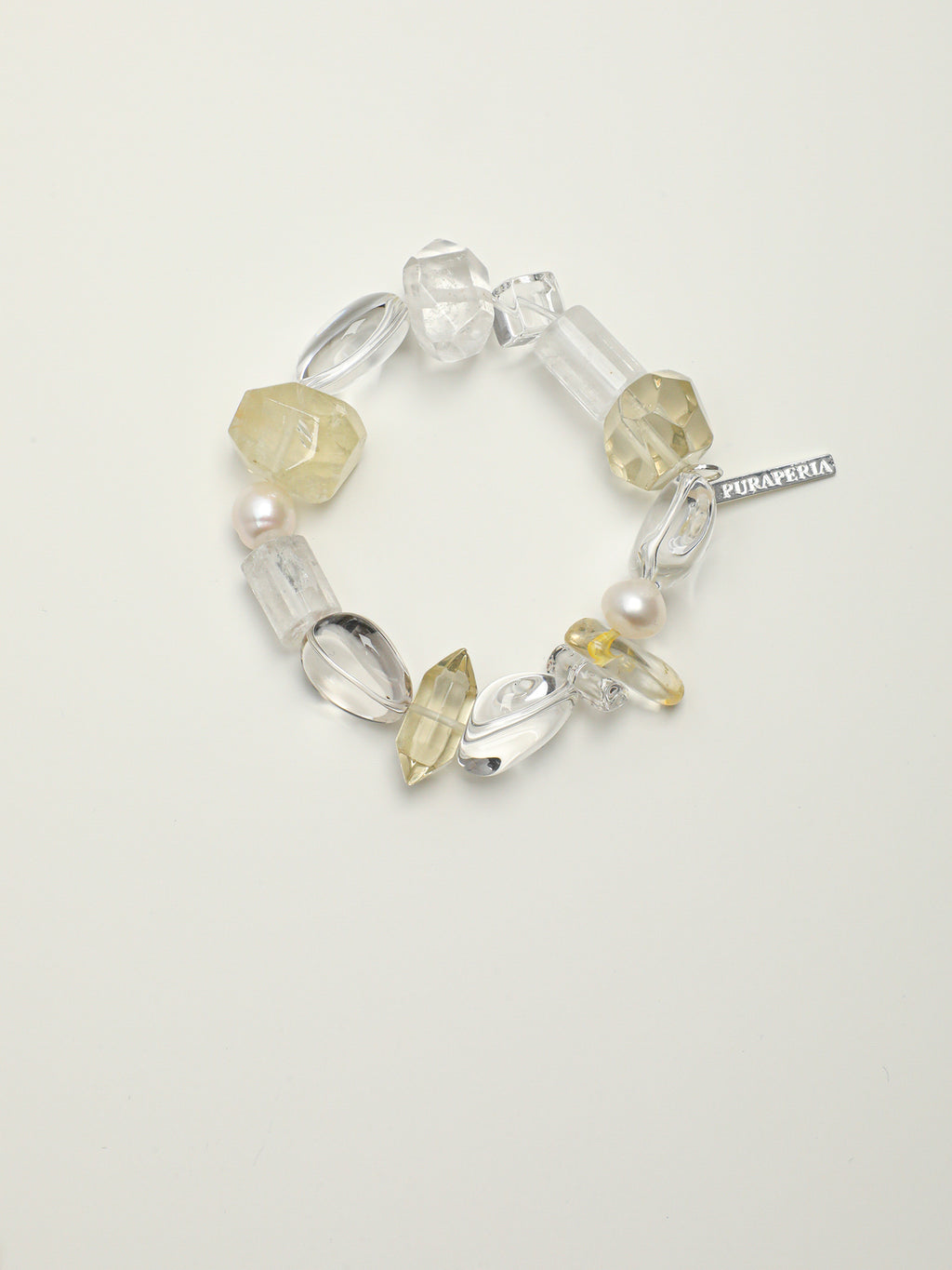 Morandi-Tone Crystal Bracelet — freeform white crystal & freshwater pearl & S925 Sterling Silver | SENLORE