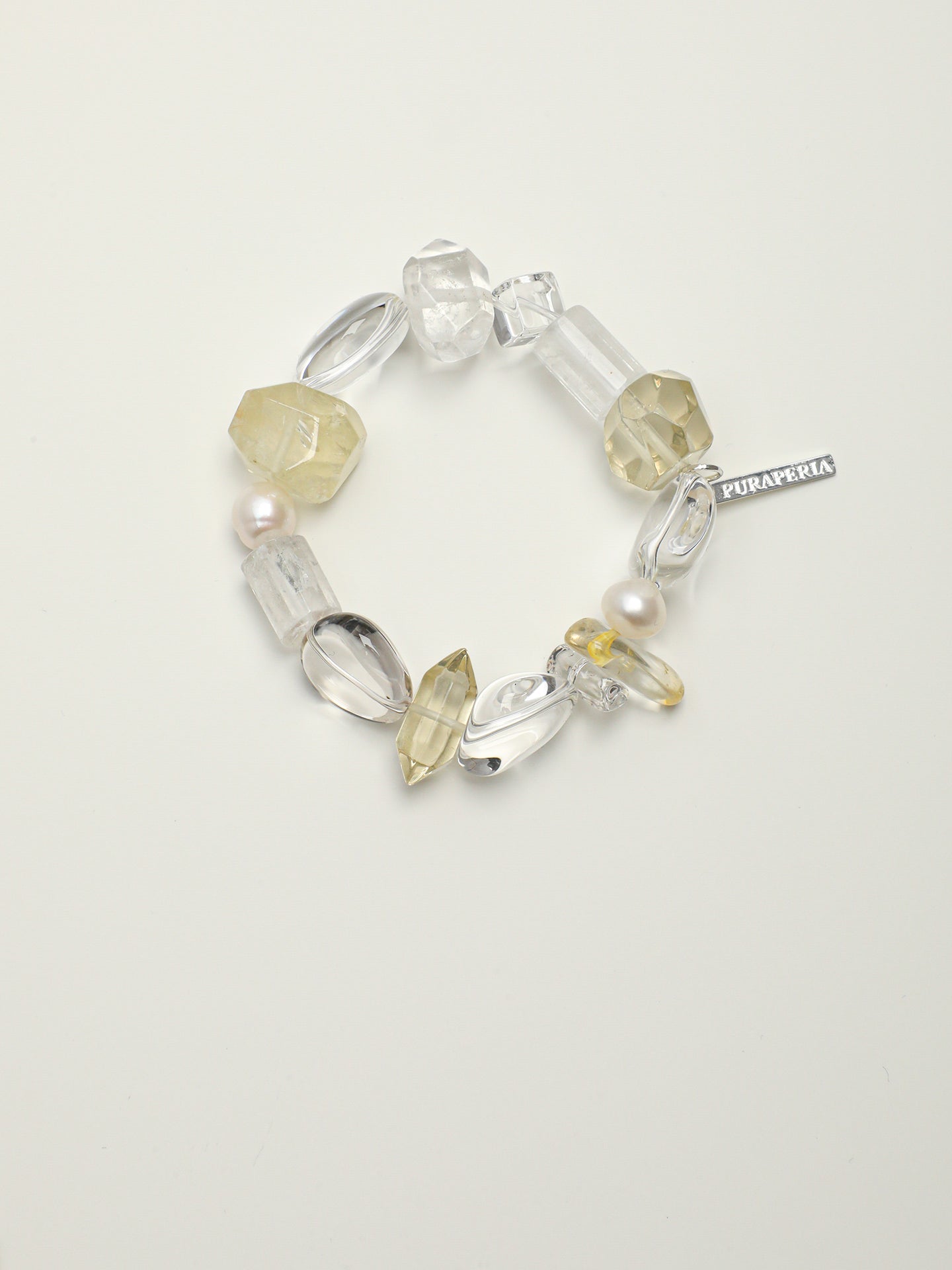 Morandi-Tone Crystal Bracelet — freeform white crystal & freshwater pearl & S925 Sterling Silver | SENLORE