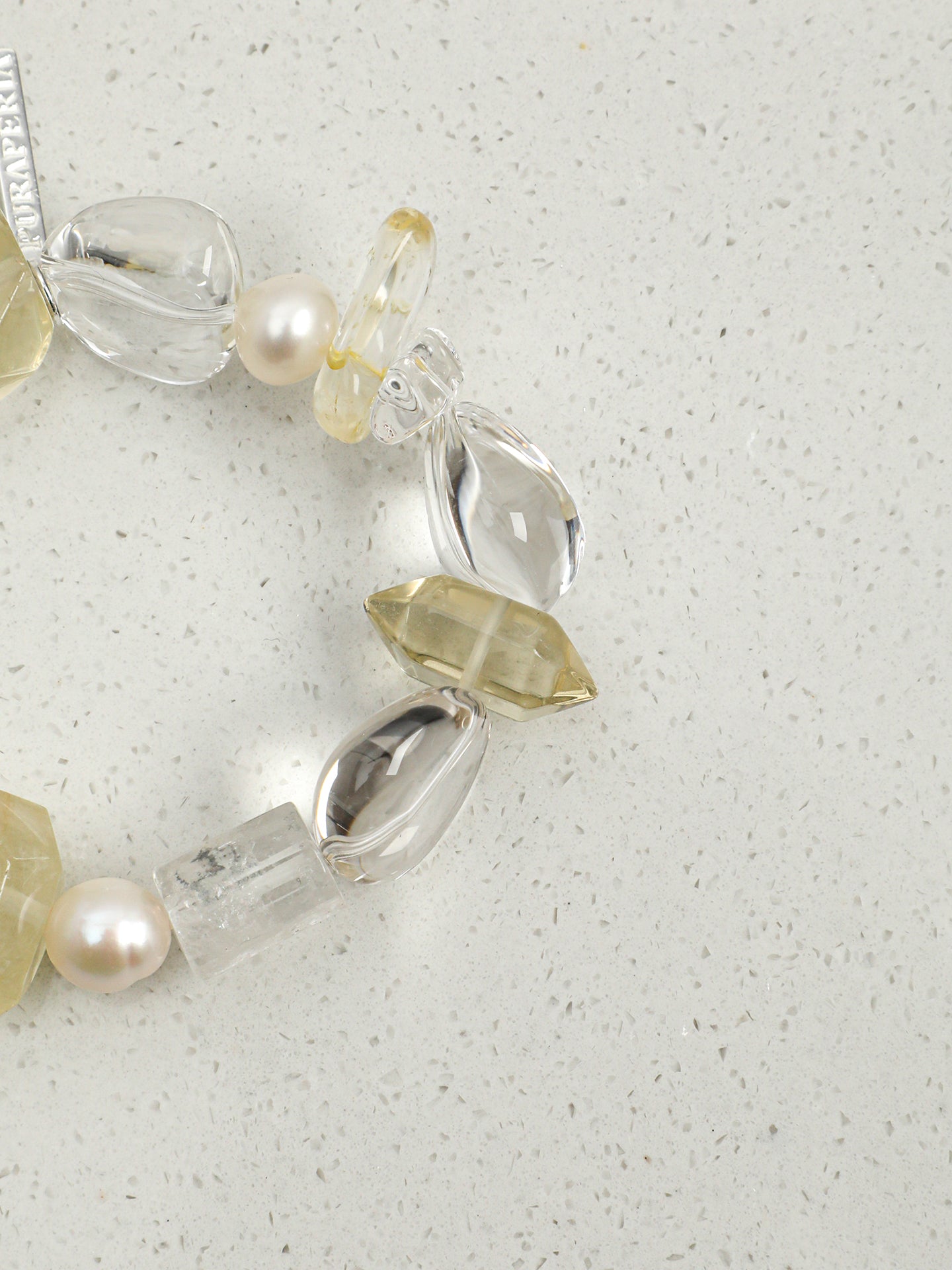 Morandi-Tone Crystal Bracelet — freeform white crystal & freshwater pearl & S925 Sterling Silver | SENLORE