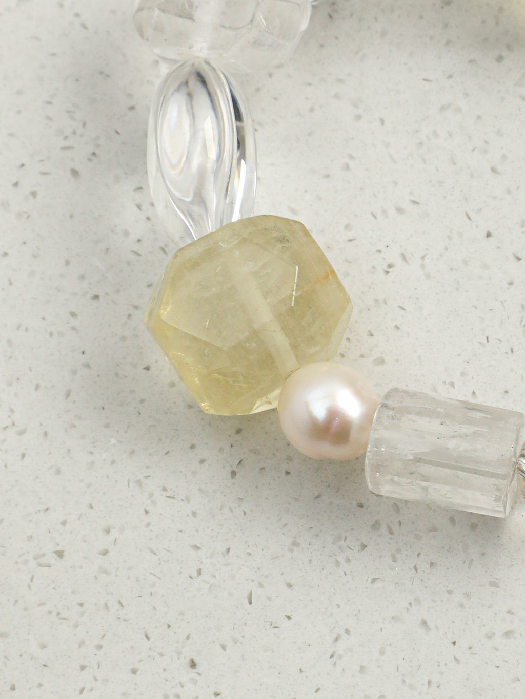 Morandi-Tone Crystal Bracelet — freeform white crystal & freshwater pearl & S925 Sterling Silver | SENLORE