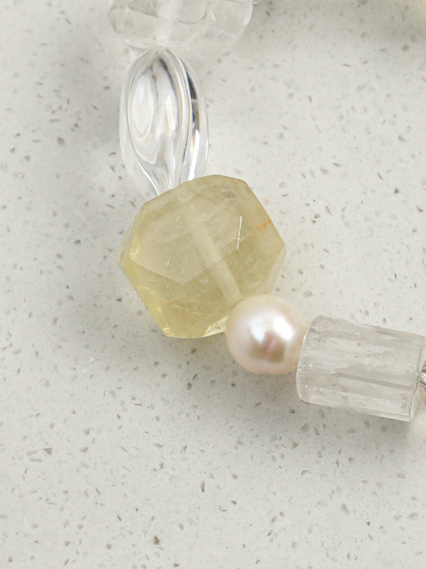 Morandi-Tone Crystal Bracelet — freeform white crystal & freshwater pearl & S925 Sterling Silver | SENLORE