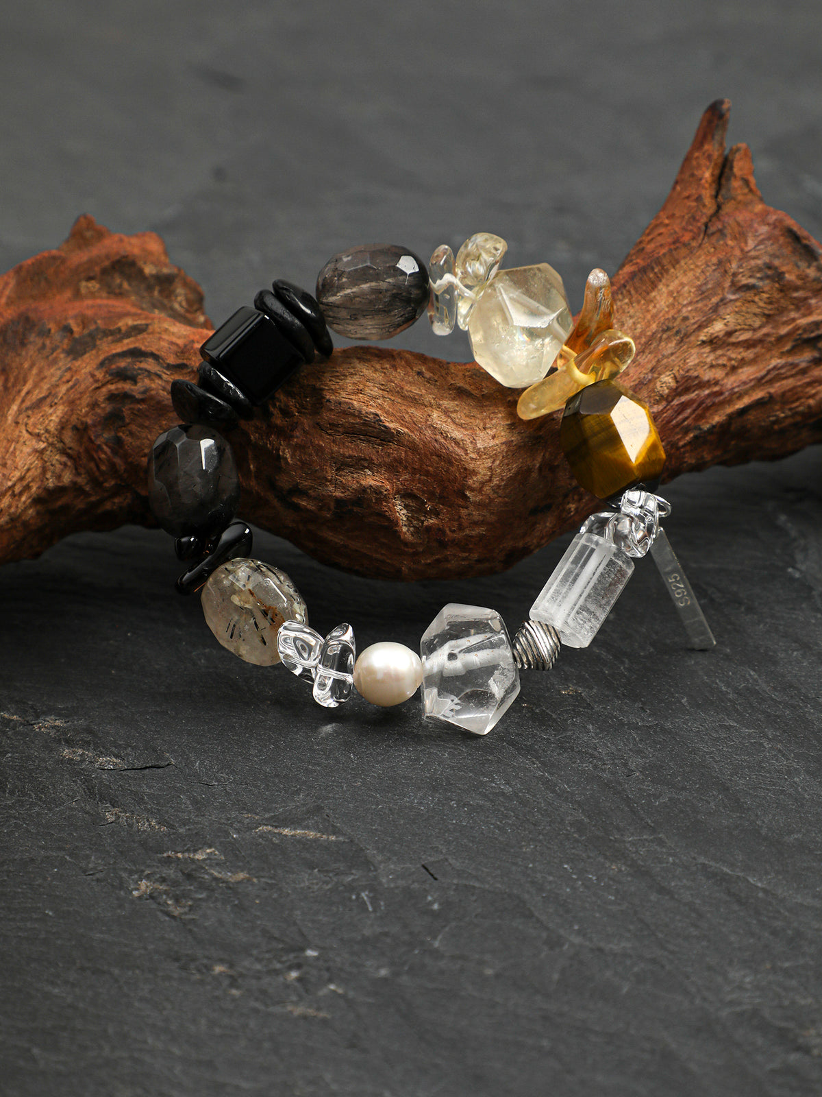 Black Swan Tiger's Eye Crystal Bracelet — faceted yellow tiger's eye & citrine chip & S925 Sterling Silver | SENLORE