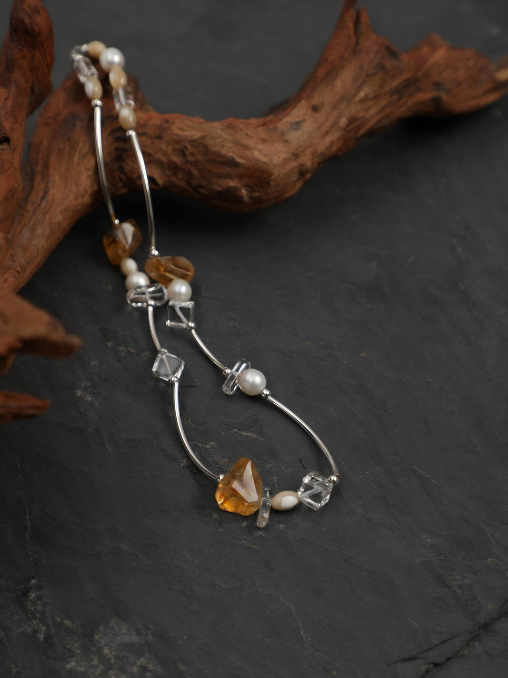 Citrine & Rock Crystal Moon Pearl Necklace