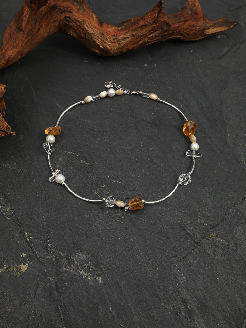 Citrine & Rock Crystal Moon Pearl Necklace