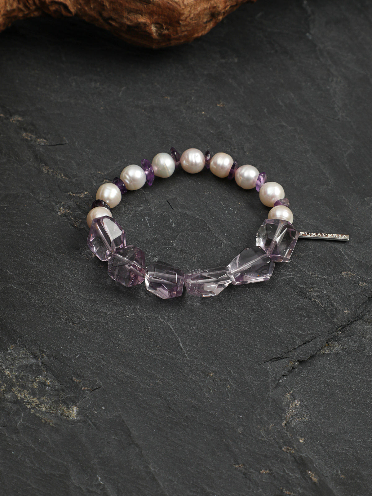 Icy Amethyst Pearl Bracelet — high-clarity ice amethyst & natural freshwater pearl & S925 Sterling Silver | SENLORE
