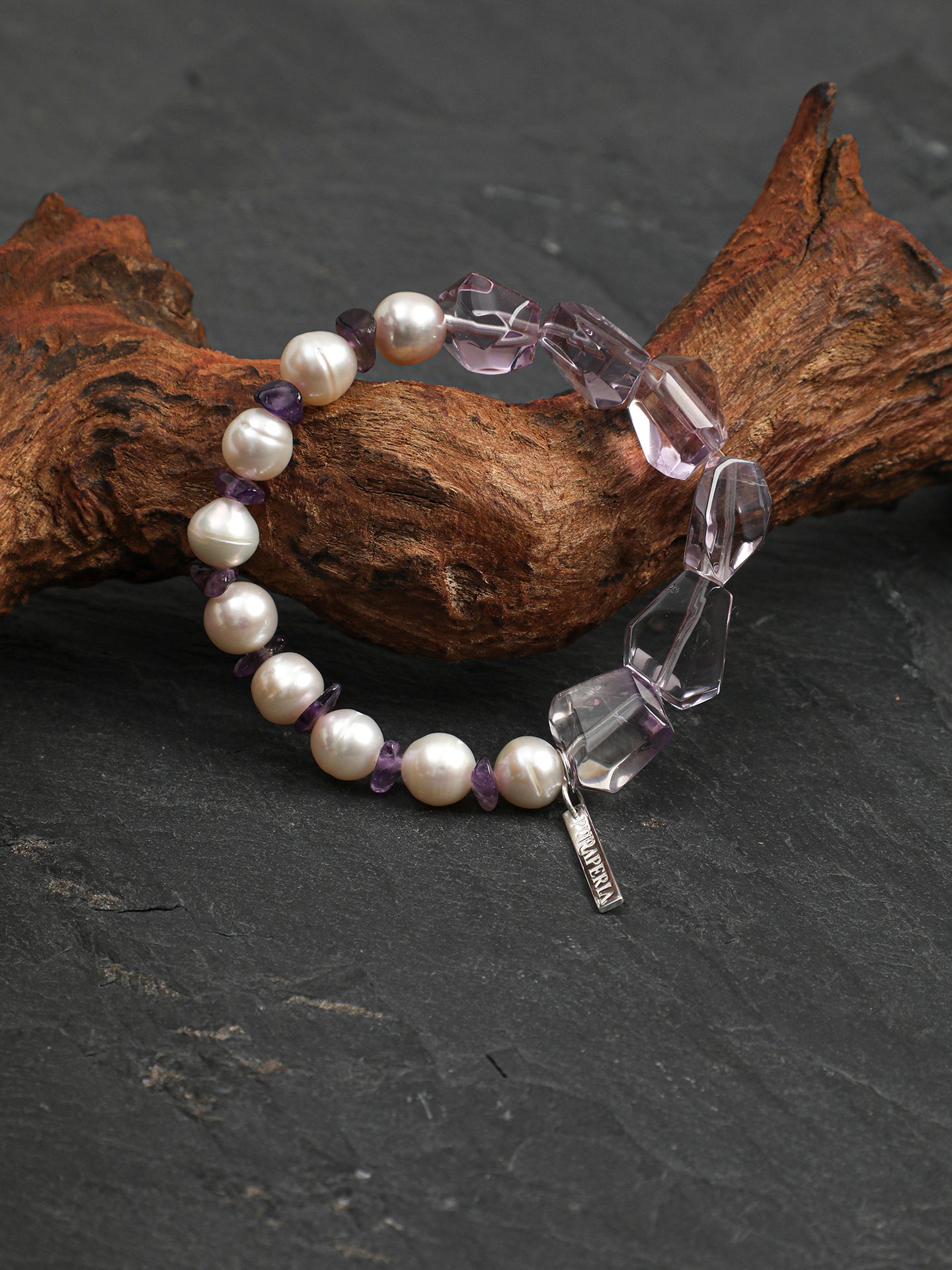 Icy Amethyst Pearl Bracelet — high-clarity ice amethyst & natural freshwater pearl & S925 Sterling Silver | SENLORE