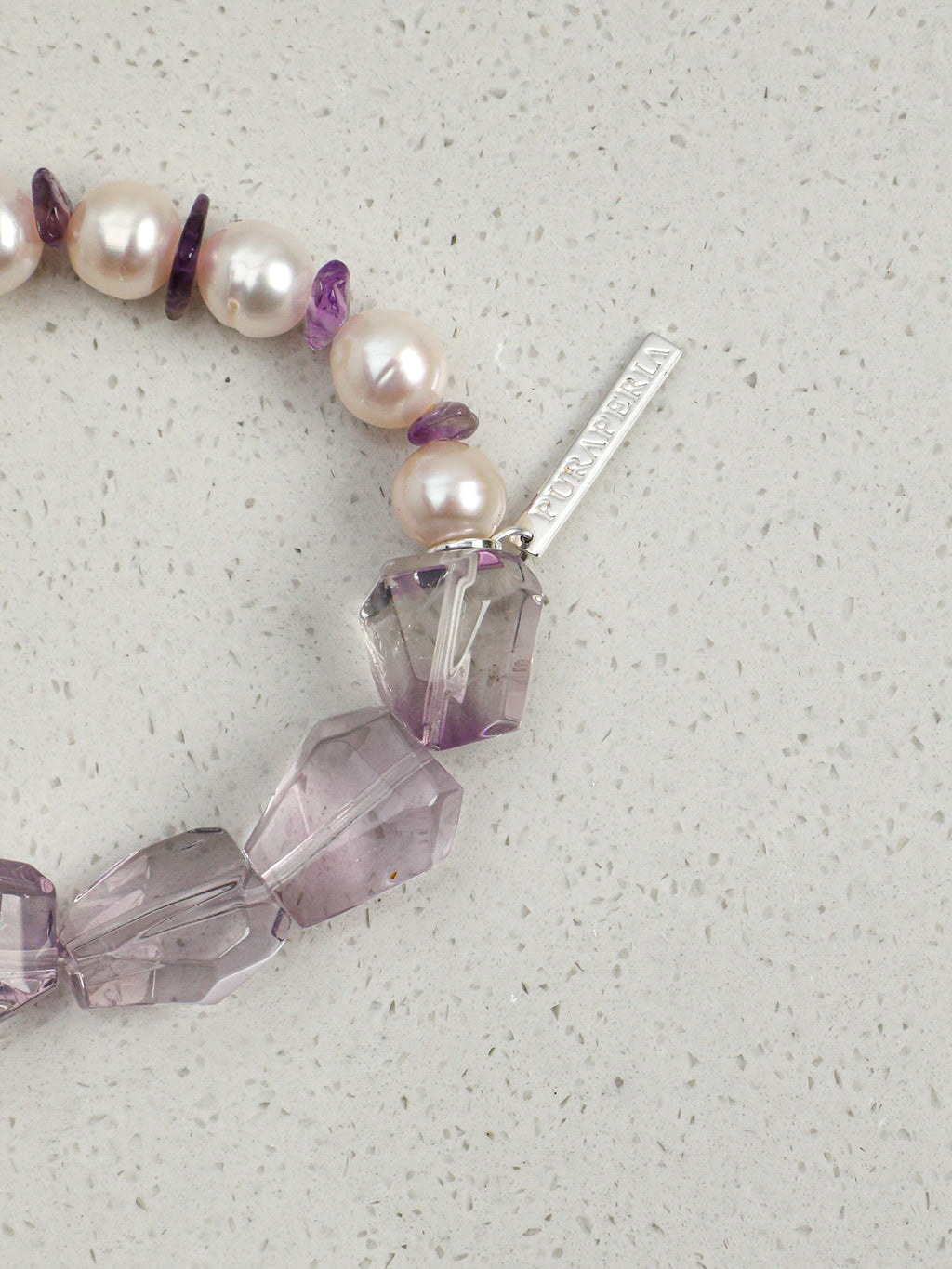 Icy Amethyst Pearl Bracelet — high-clarity ice amethyst & natural freshwater pearl & S925 Sterling Silver | SENLORE