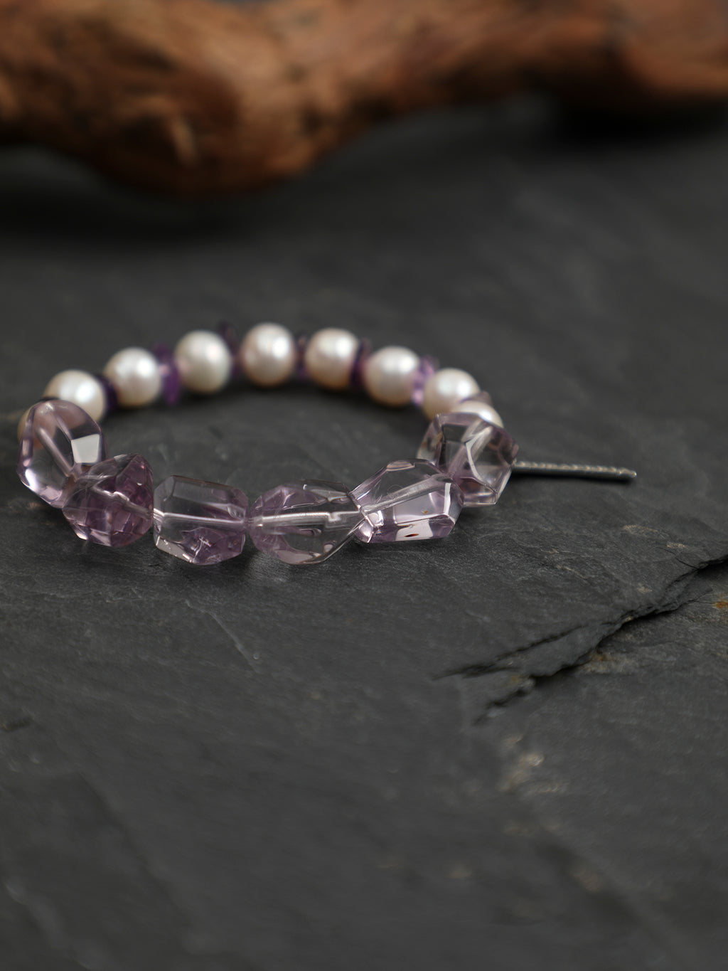 Icy Amethyst Pearl Bracelet — high-clarity ice amethyst & natural freshwater pearl & S925 Sterling Silver | SENLORE