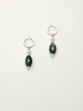 Green Phantom Quartz Pearl Earrings — water-grass rice pearl, short rice seed pearls, small silver geometric glossy sequins | SENLORE