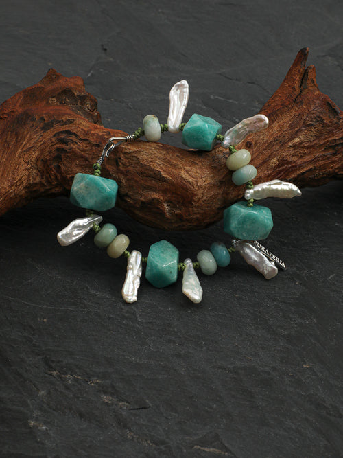 Amazonite Long Baroque Tusk Bracelet — freeform amazonite, amazonite, long baroque nugget... | SENLORE