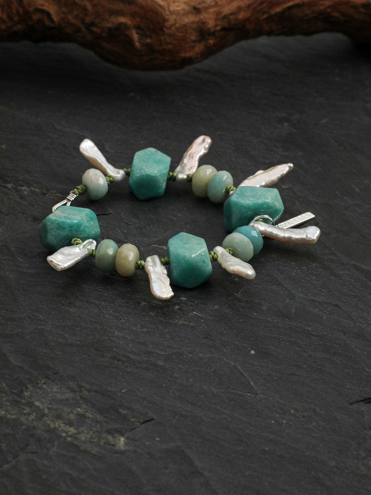 Amazonite Long Baroque Tusk Bracelet — freeform amazonite, amazonite, long baroque nugget... | SENLORE