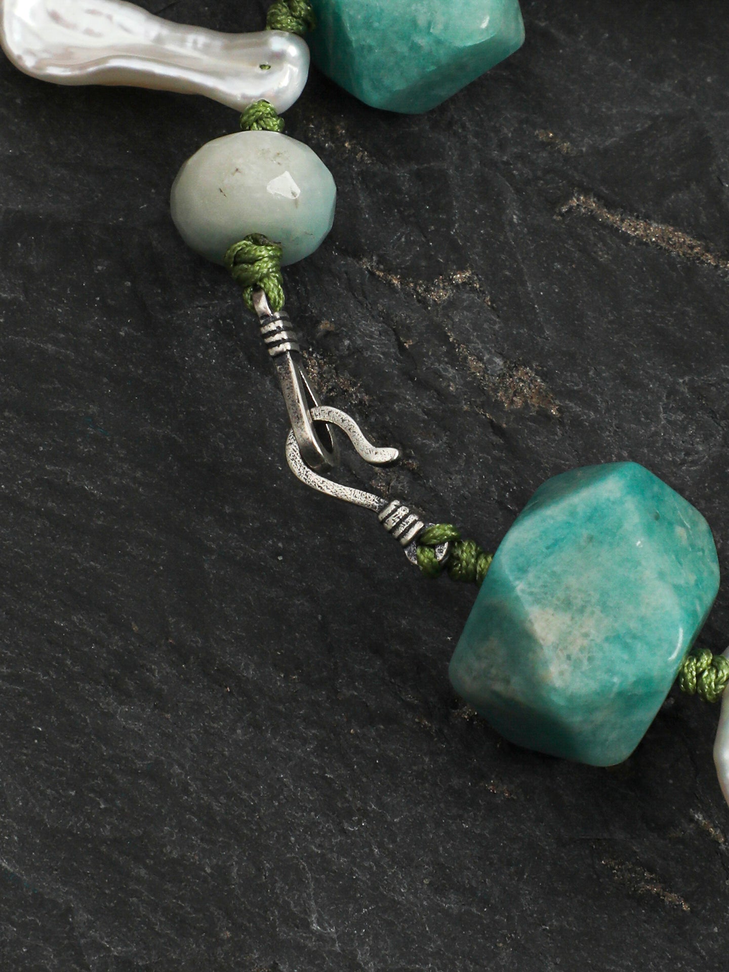 Amazonite Long Baroque Tusk Bracelet — freeform amazonite, amazonite, long baroque nugget... | SENLORE