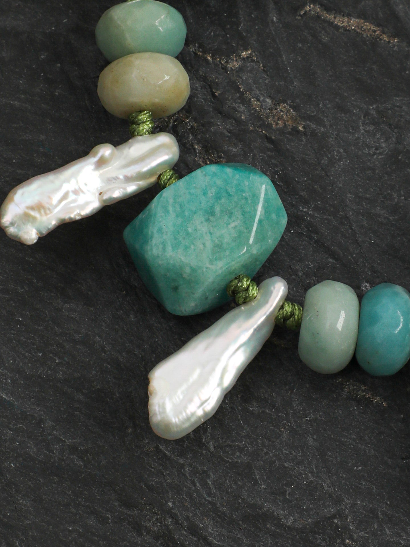 Amazonite Long Baroque Tusk Bracelet — freeform amazonite, amazonite, long baroque nugget... | SENLORE