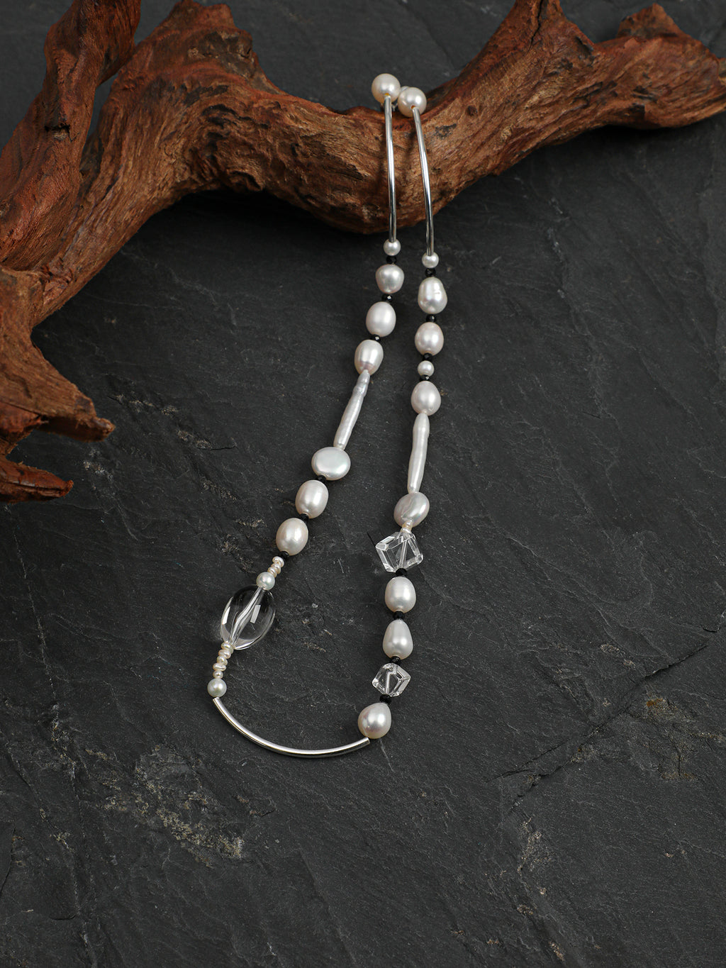 SENLORE Sugar Cube Clear Quartz Pearl Necklace – Side View