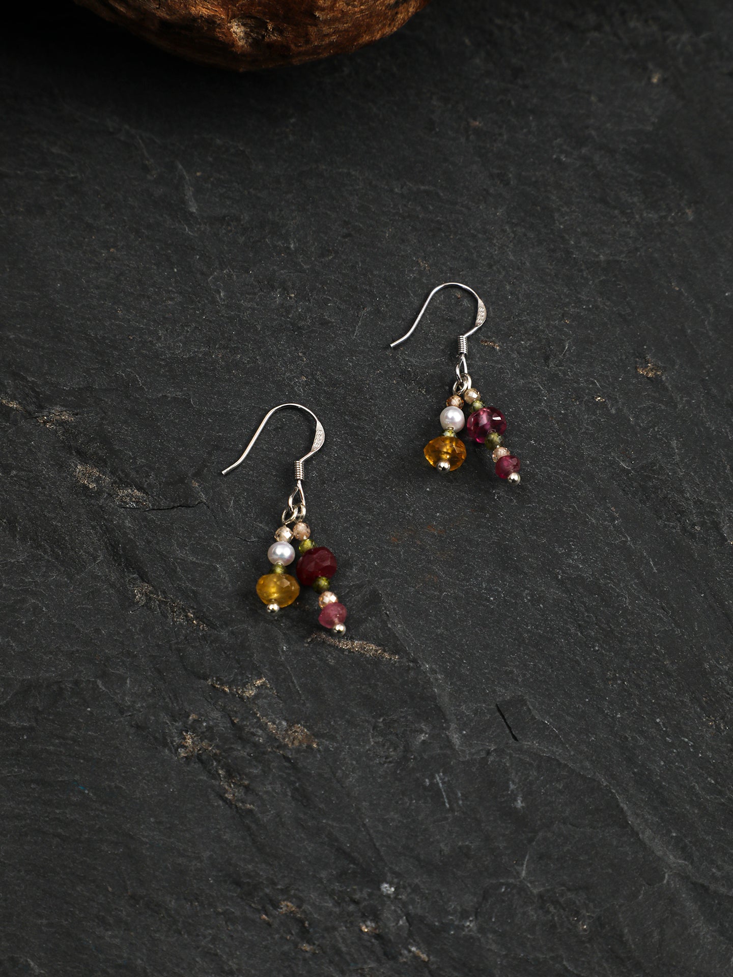 Summer Blossom Crystal Earrings — green crystal & red crystal & S925 Sterling Silver | SENLORE
