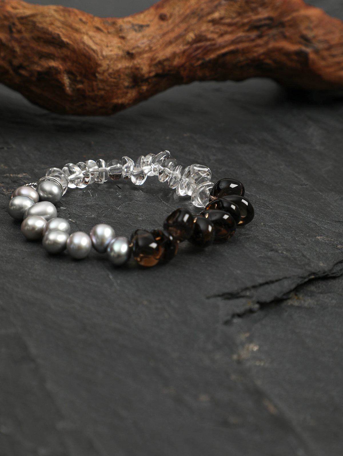 SENLORE Two-Tone Crystal Pearl Bracelet – Front View