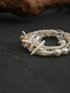SENLORE Silver Bar Pearl Crystal Necklace – Front View
