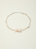 SENLORE Silver Bar Pearl Crystal Necklace – Detail Close-up