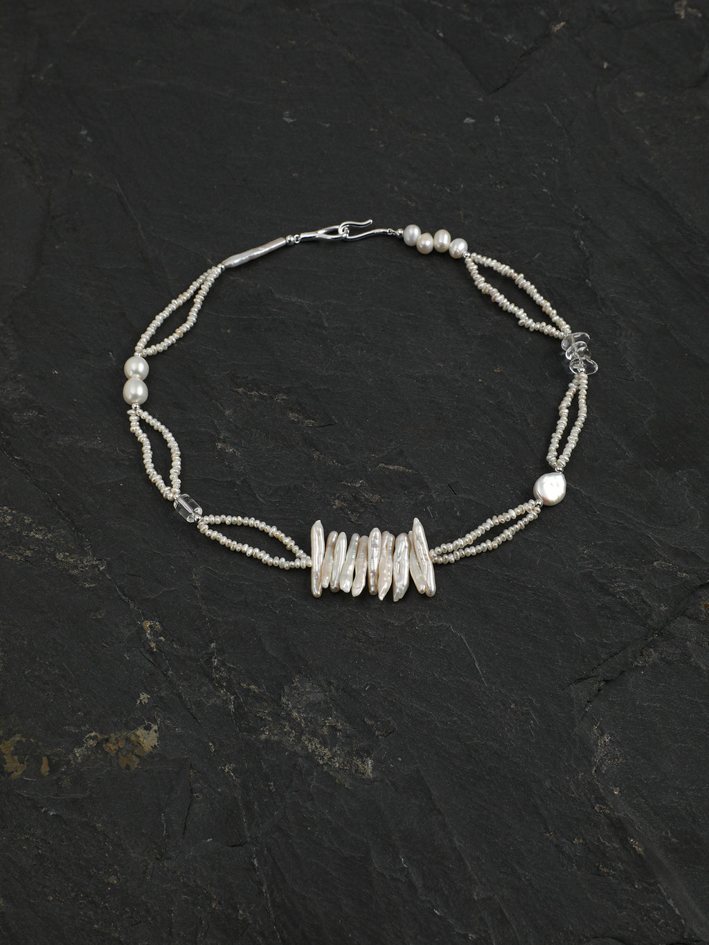 SENLORE Silver Bar Pearl Crystal Necklace – Lifestyle Shot