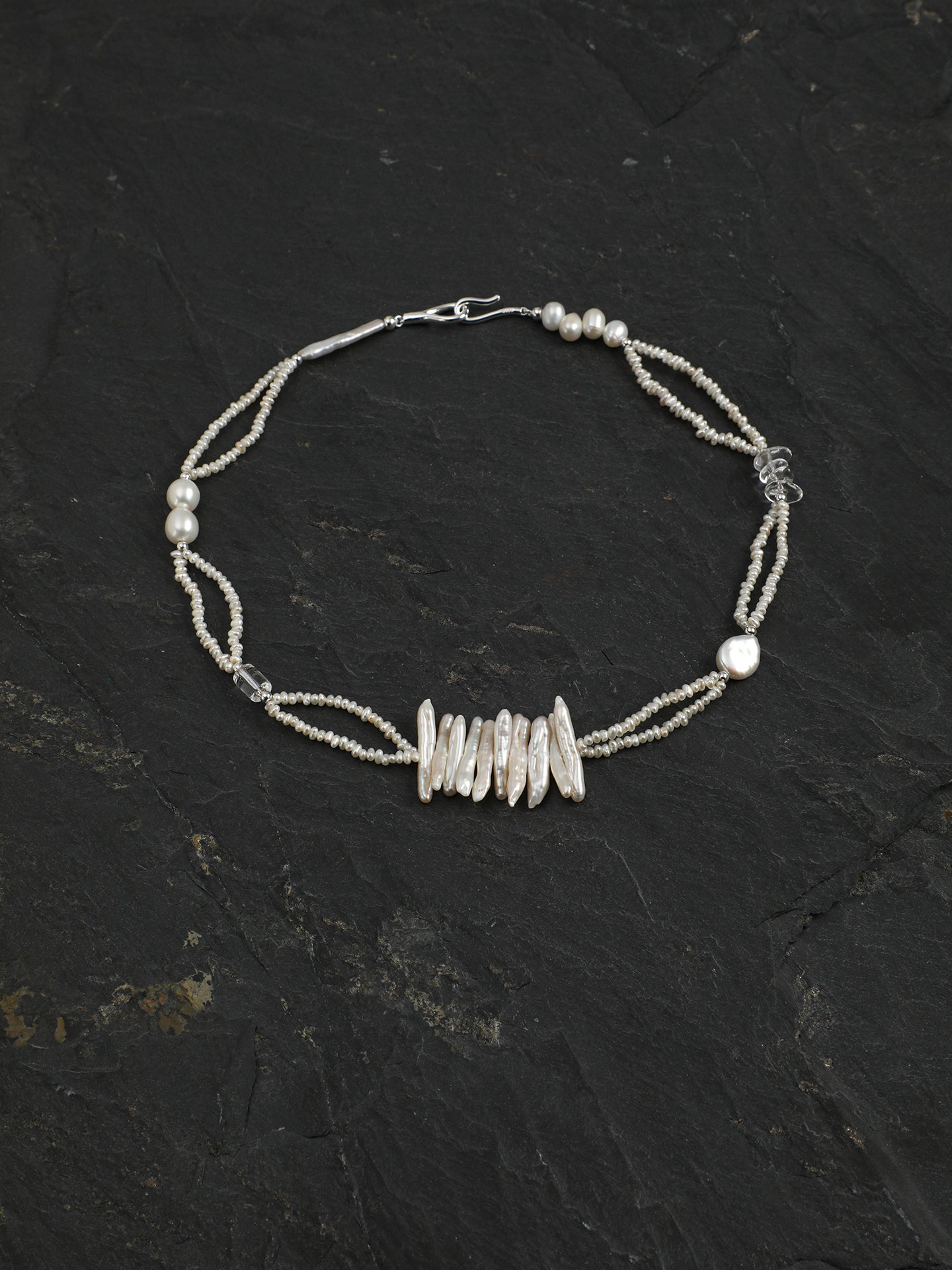 SENLORE Silver Bar Pearl Crystal Necklace – Lifestyle Shot