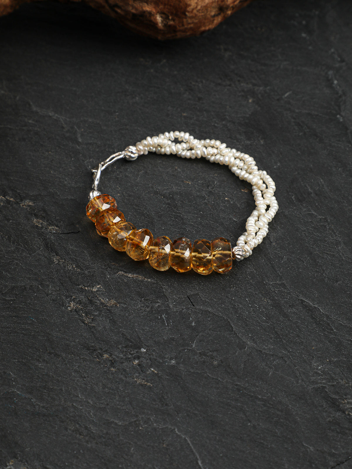 Citrine Abacus Bead Pearl Bracelet — citrine abacus-cut beads, citrine, natural freshwate... | SENLORE