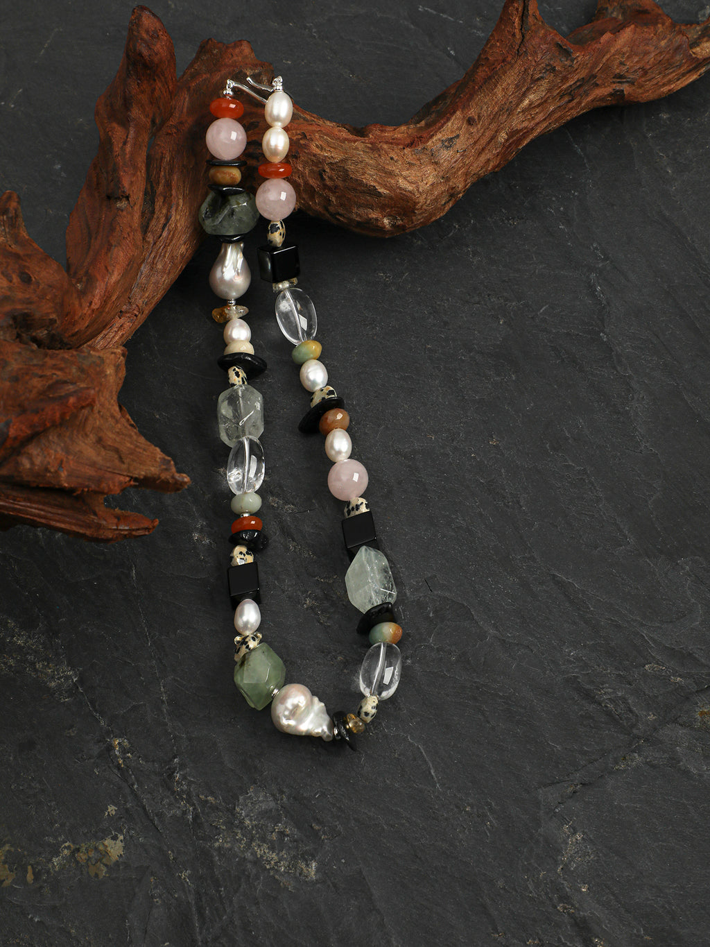 SENLORE Colorful Natural Baroque Crystal Necklace – Side View
