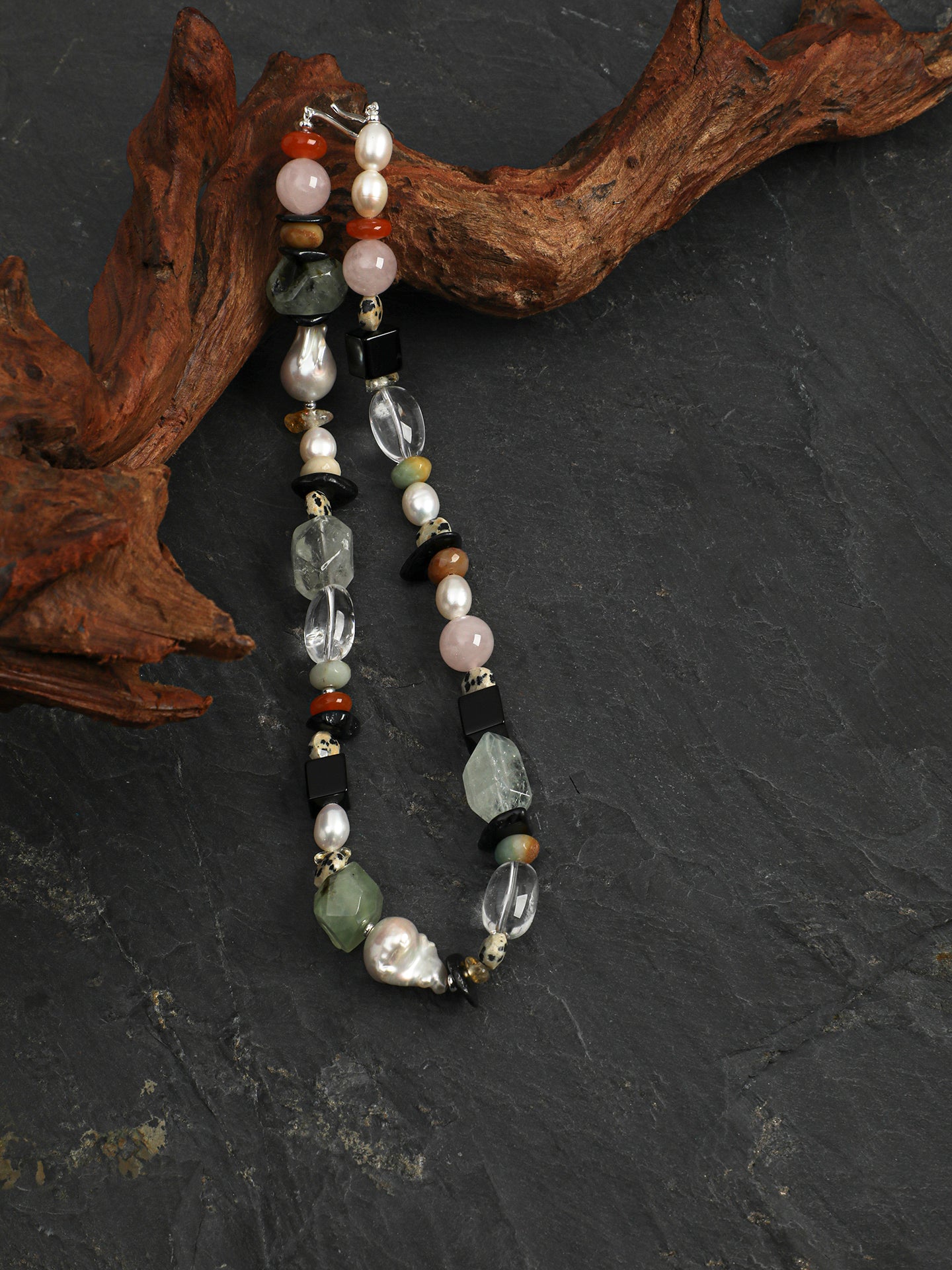 SENLORE Colorful Natural Baroque Crystal Necklace – Side View