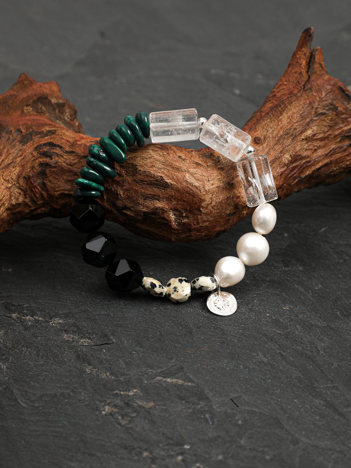 SENLORE Green Malachite Crystal Pearl Bracelet – Side View