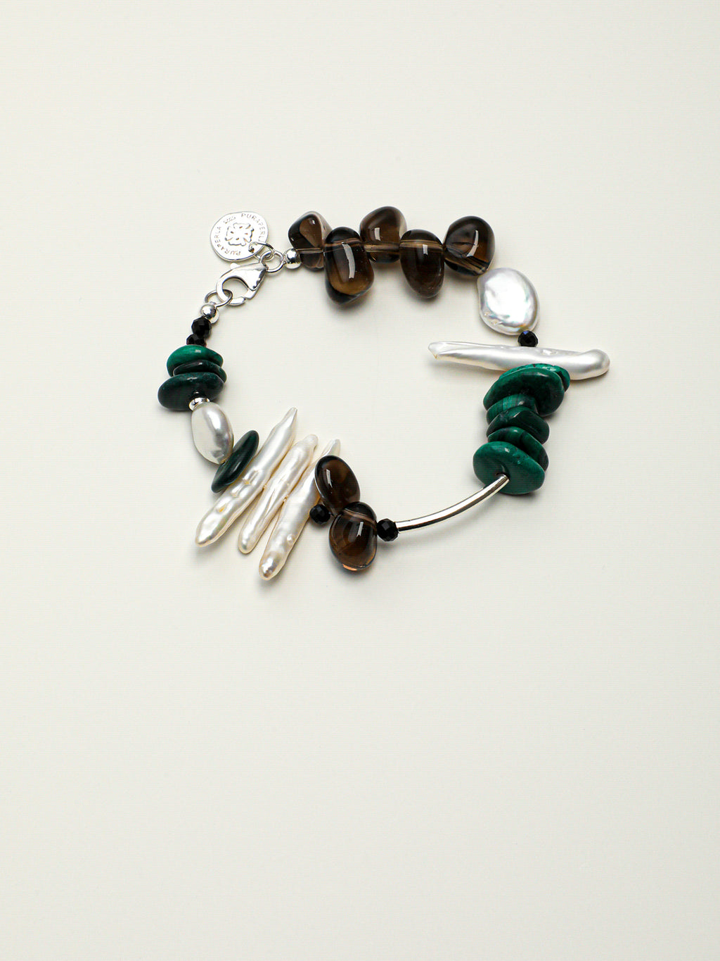 SENLORE Malachite Smoky Quartz Pearl Bracelet – Detail Close-up