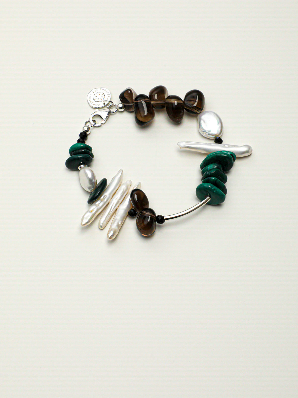 SENLORE Malachite Smoky Quartz Pearl Bracelet – Detail Close-up