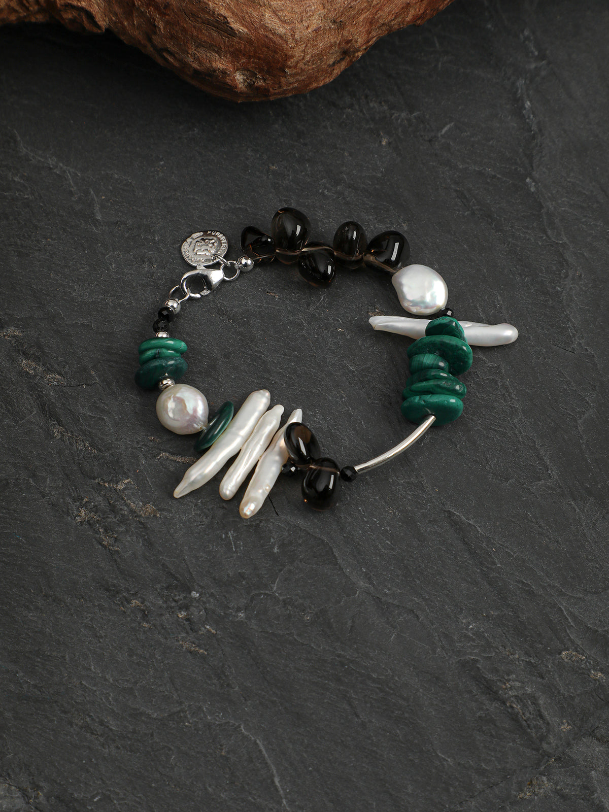 SENLORE Malachite Smoky Quartz Pearl Bracelet – Lifestyle Shot