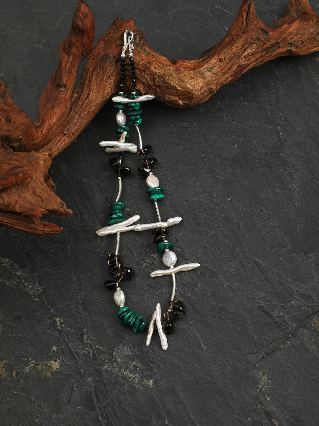 SENLORE Malachite Baroque Freeform Crystal Necklace – Side View