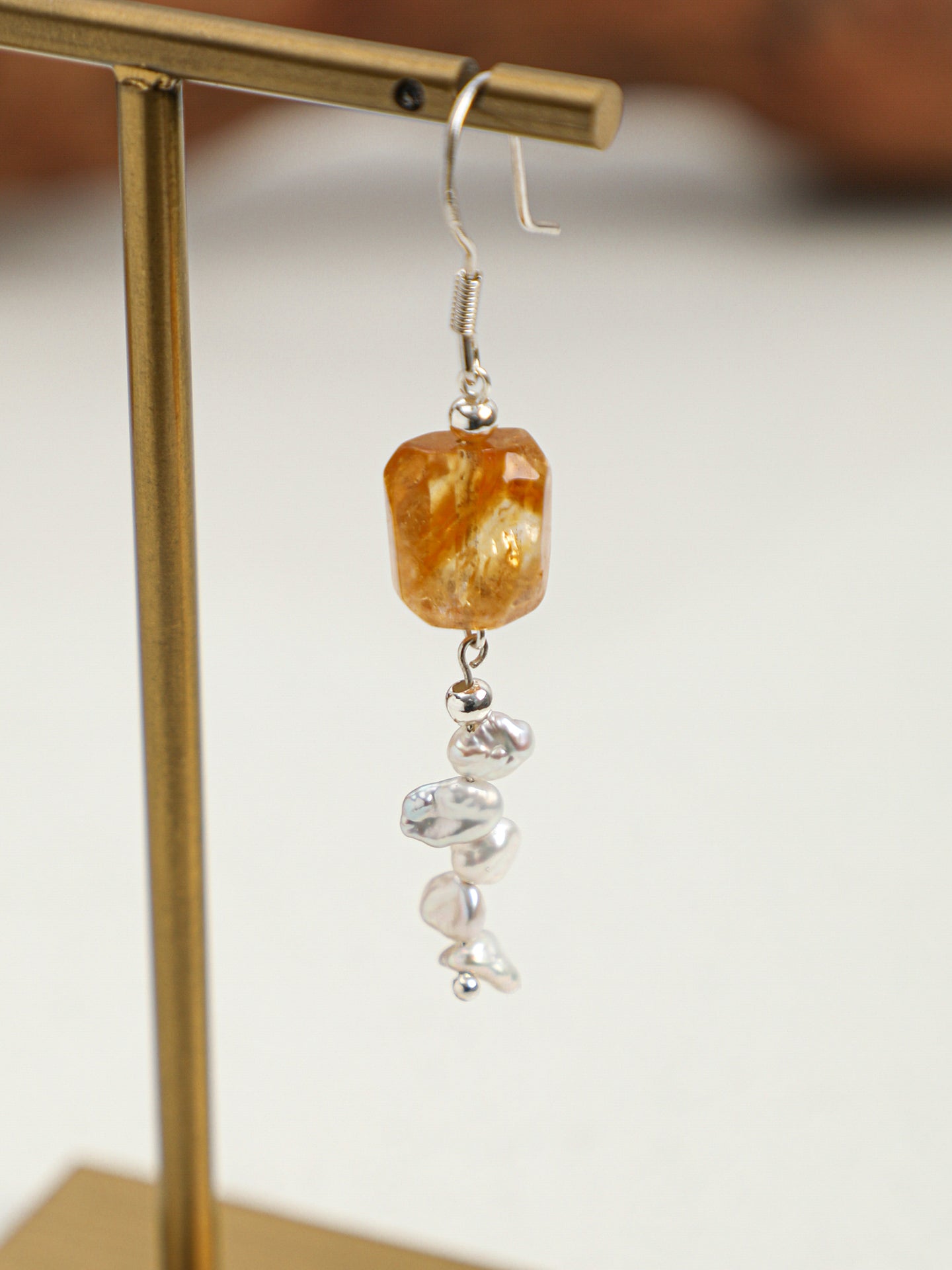 SENLORE Citrine Rice Bead Earrings – Front View
