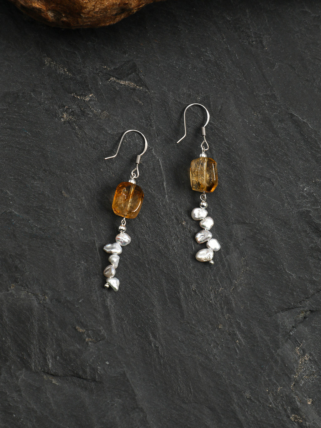 SENLORE Citrine Rice Bead Earrings – Side View