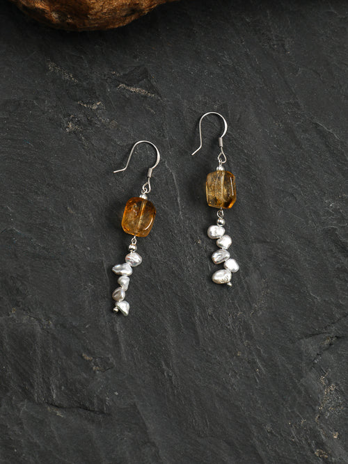 SENLORE Citrine Rice Bead Earrings – Side View