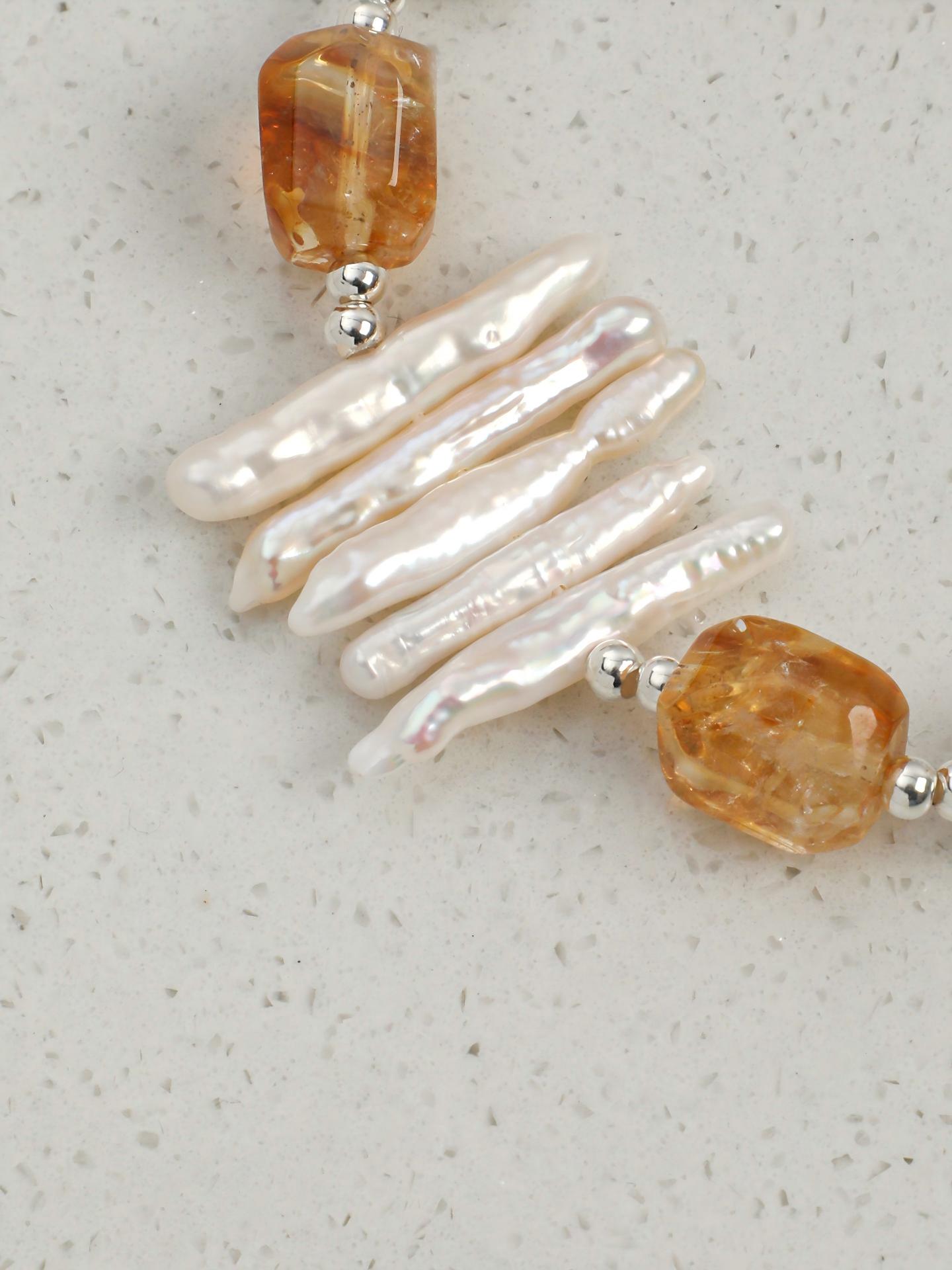 Brazil Citrine Free-form Pearl Bracelet