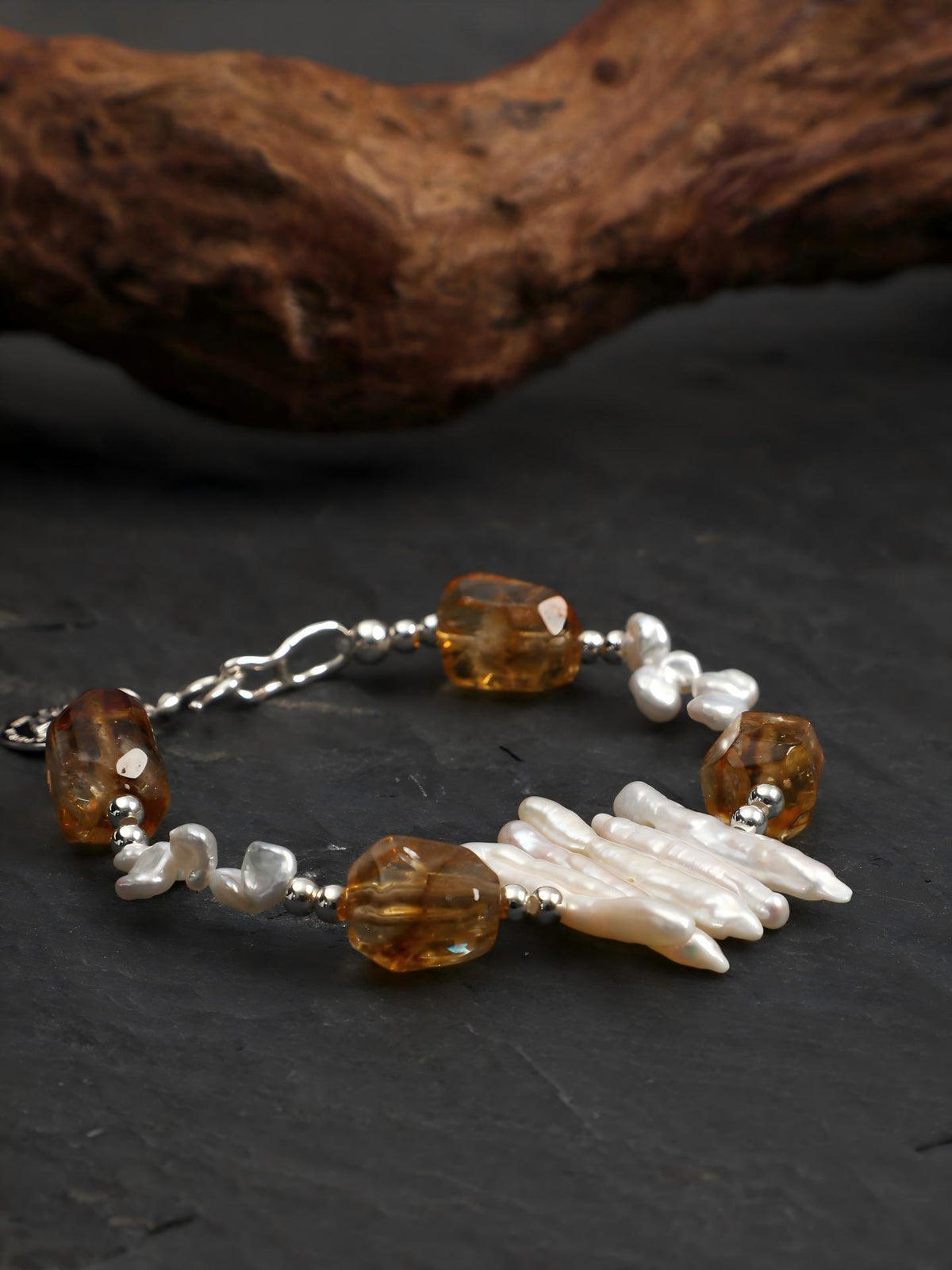 Brazil Citrine Free-form Pearl Bracelet