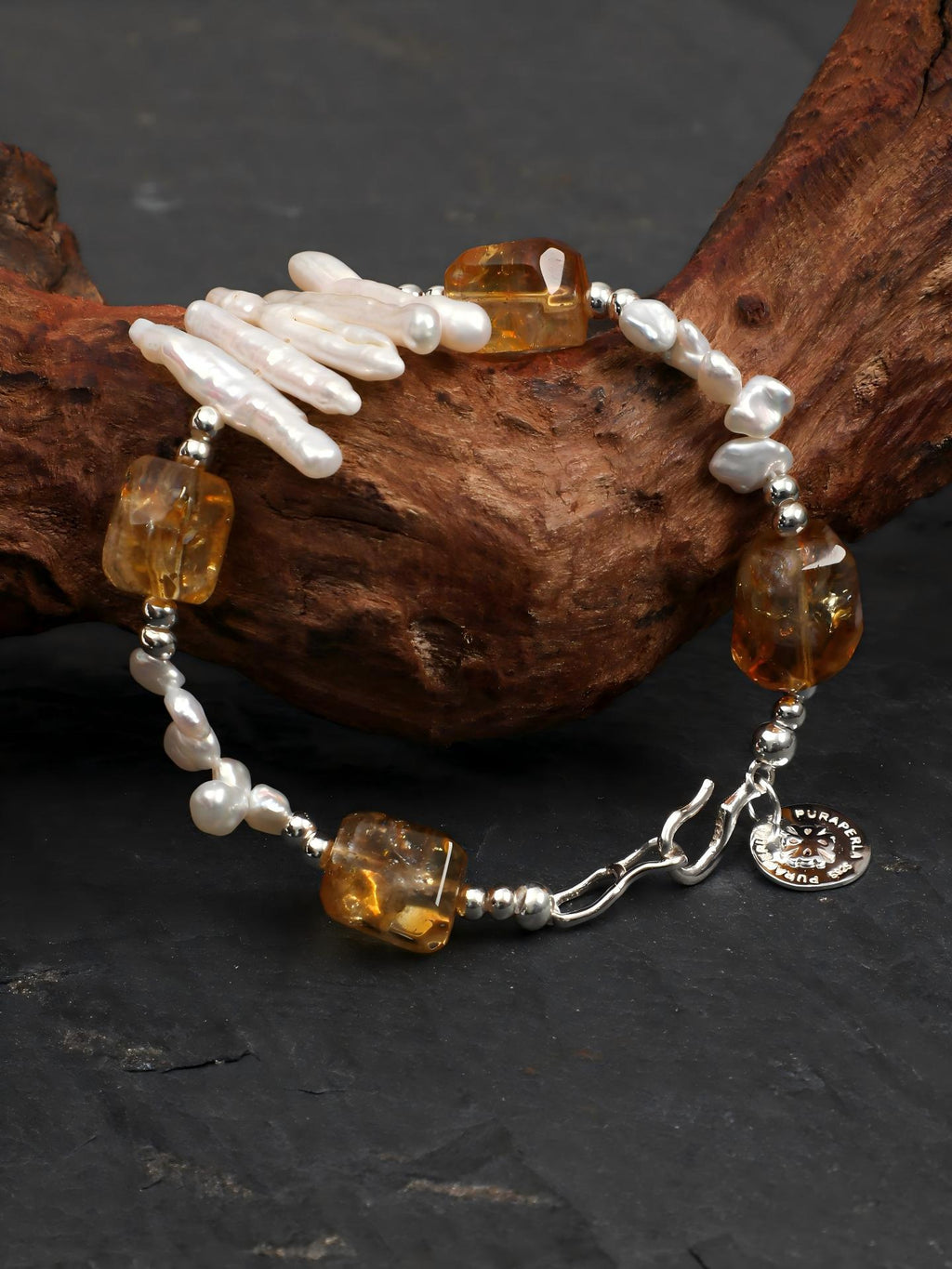 Brazil Citrine Free-form Pearl Bracelet