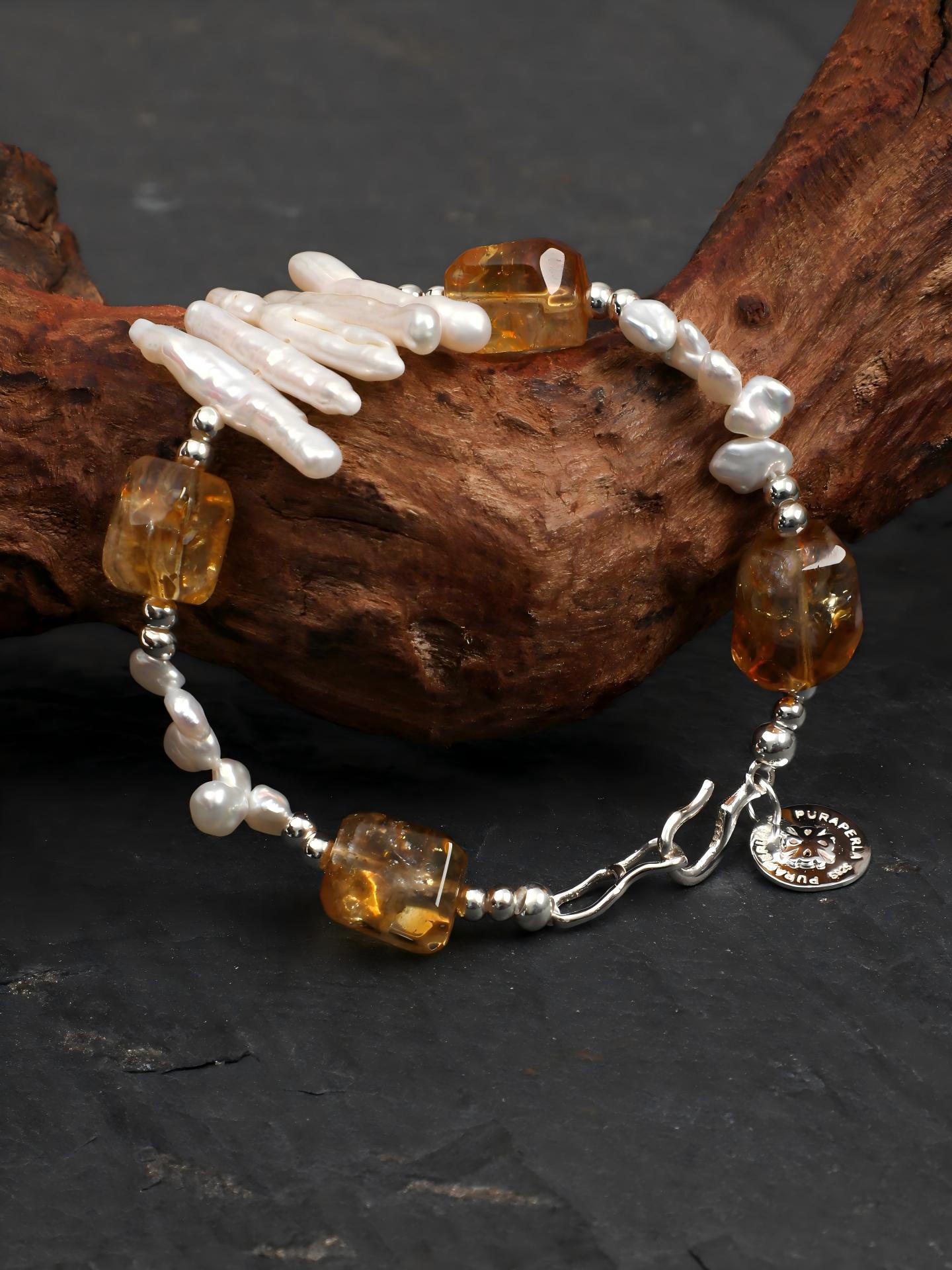 Brazil Citrine Free-form Pearl Bracelet