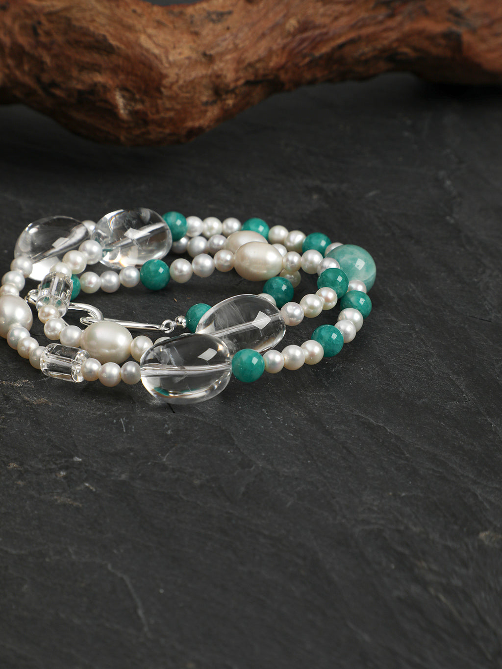 SENLORE Amazonite Crystal Pearl Necklace – Side View