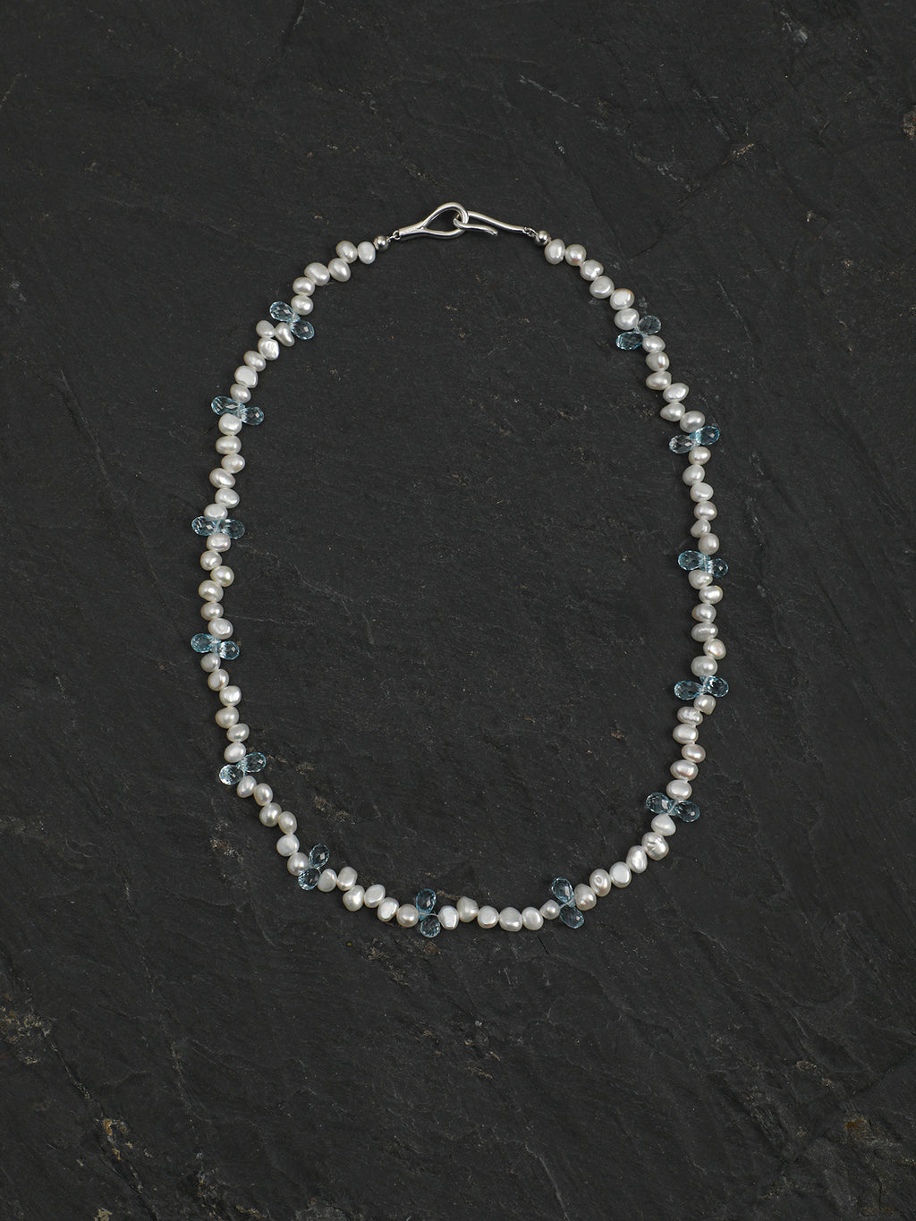 SENLORE Blue Topaz Drop Pearl Necklace – Side View