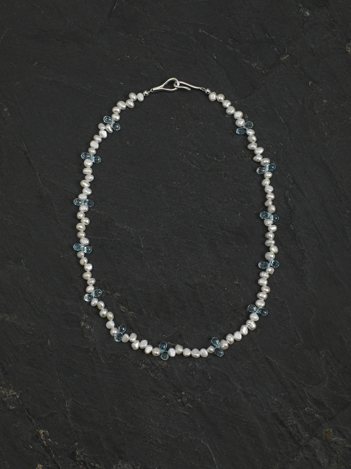 SENLORE Blue Topaz Drop Pearl Necklace – Side View