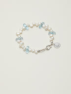 Blue Topaz Teardrop Pearl Bracelet — three-seven-hole double-sided baroque pearl, faceted blue topaz teardrop, large-hole sterling silver round bead | SENLORE