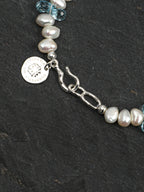 Blue Topaz Teardrop Pearl Bracelet — three-seven-hole double-sided baroque pearl, faceted blue topaz teardrop, large-hole sterling silver round bead | SENLORE